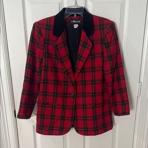 VINTAGE Red Plaid Women's Blazer sag harbor petite size 6